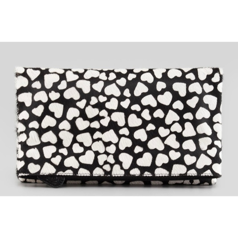 Alice + Olivia Hearts Me Calf Hair Fold-Over Clutch Bag